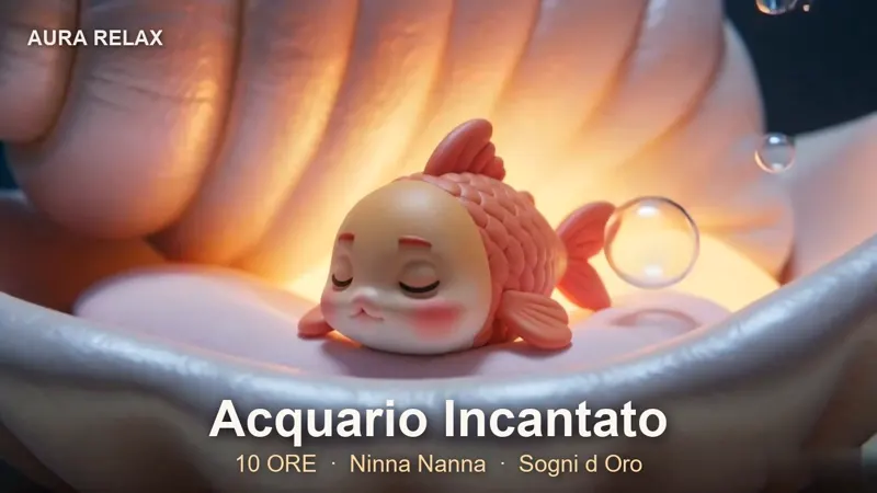 Un pesciolino che dorme in una conchiglia illuminata, tenuto tra le mani